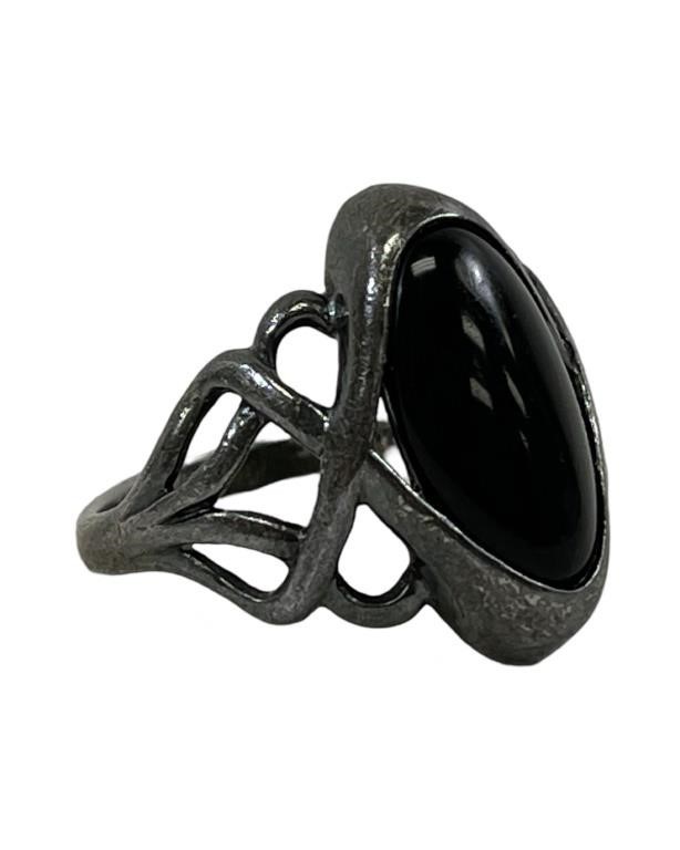 Art Nouveau Black Onyx .925 Silver Ring