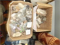 2 BOXES OF CRYSTALS, ROCKS, PETRIFIED & FOSSELS