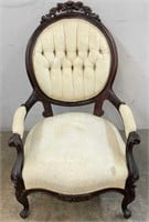 Vintage Wooden Carved Upholstered Arm Chair