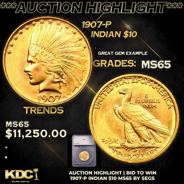 ***Auction Highlight*** 1907-p Gold Indian Eagle $