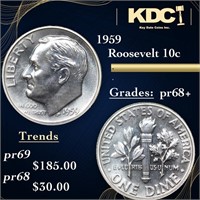 Proof 1959 Roosevelt Dime 10c Grades GEM++ Proof