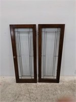 Pair of antique leaded glass cabinet doors