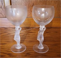 (K) Bachante Frosted Figural Wine Stems (2)
