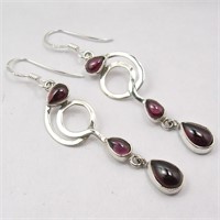 925 Sterling Silver Garnet Earrings 2.4"