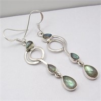 925 Sterling Silver Labradorite Earrings 2.4"