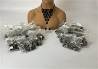 Black and Silver Pyramid Necklace Earring Sets