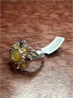 Sterling .925 Flower Shell Citrine & Garnet Ring