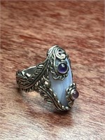 Sterling .925 Blue Lace Agate Ring Size 9 Purple