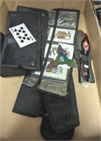 TRAY OF ASSORTED THROWING KNIVES, CARDS, MISC