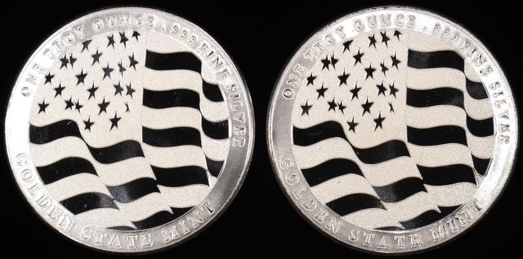 (2) 1 OZ .999 SILVER FLAG ROUNDS