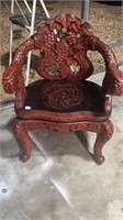 Red and Black Oriental Grape Carved Arm Chair