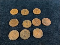 Ten Canadian Pennies 1956-1968