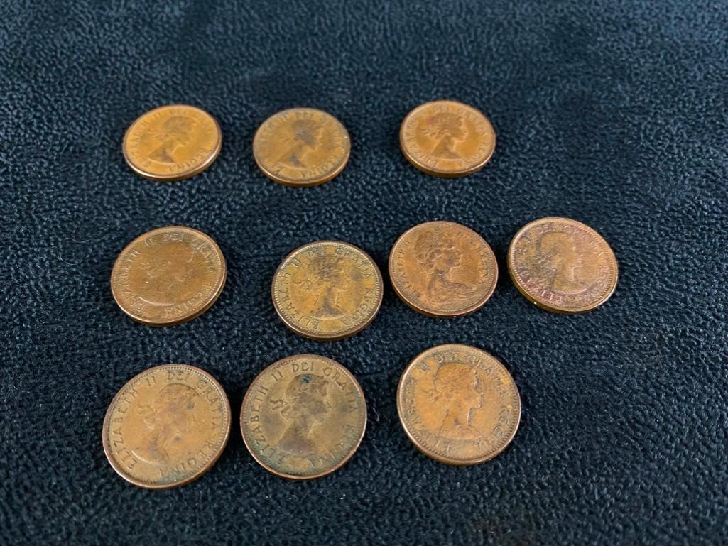 Ten Canadian Pennies 1956-1968