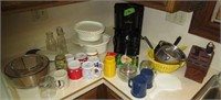 Coffee maker, cups, misc.