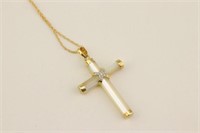 14K Gold Mother of Pearl Cross Necklace
