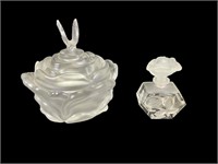 Frosted Glass Rose Dish & Perfume Bottle