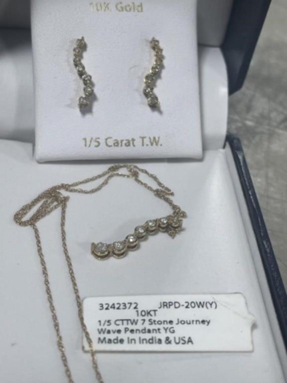 10K GOLD & DIAMOND NECKLACE & EARRINGS