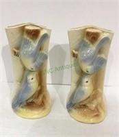 Pair of vintage ceramic vases with birds
