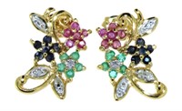 Genuine Ruby-Emerald-Sapphire-Diamond Earrings