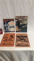 Gene Autry sheet music book and 3 vintage posters