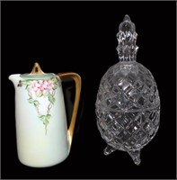 mini German coffee pot & footed crystal pineapple