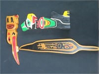 3 1st  NATIONS WOOD CARVING PLAQUES