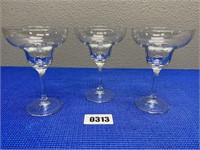 3 Margarita Glasses7" Tall