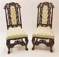 Pair of Antique Carved Walnut Chairs