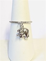 .925 Silver Dangling Bali Elephant Ring Sz 7   E