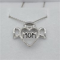 STERLING SILVER GENUINE DIAMOND "MOM" PENDANT