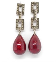 Red enamel drop egg & silver earrings