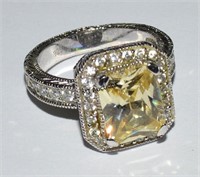 Large Sterling Silver Yellow CZ Dinner Ring