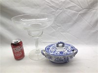 Large Drink Glass, Yeddo Blue/White Lidded Dish