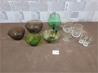 Green glass, brown glass, clear glass mix lot
