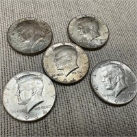 Lot of Five 1964 Kennedy Half Dollars