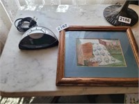 ALARM CLOCK AND FRAMED QUILT PICTURE