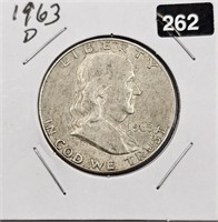 1963 D U.S. Silver Franklin Half Dollar