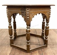 Vintage Jacobean Influenced Carved Wood Side Table