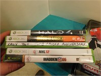 5 X BOX 360 GAMES, 2 SPORTS TINS