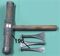 Unusual caulking mallet and three caulking irons