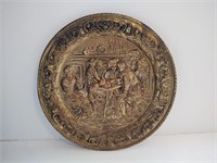 Vintage brass scene wall hanging plate 16.5".