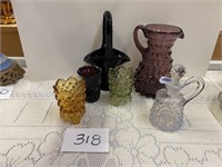 VINTAGE HOBNAIL CRUET, TOOTHPICK HOLDERS, MORE