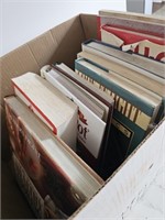 Box w/ vintage cookbooks inside.