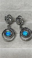 New Sterling Silver Double Circle Blue Opal Like E
