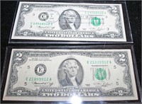 (2) 4$ Face Of 2$ Bills - 1-Stamped 1st Day