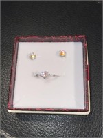 Moonstone/sterling earrings & adjustable ring