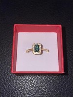 Sterling gold overlay green stone Cz sz 6