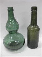 2 Green Glass Bottles - 1 JGB Siegert & Sons