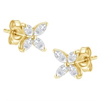 14k Gold .50ct Diamond 8-stone Floral Earrings