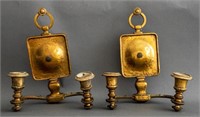 Arts and Crafts Style Brass 2-Light Sconces, Pair